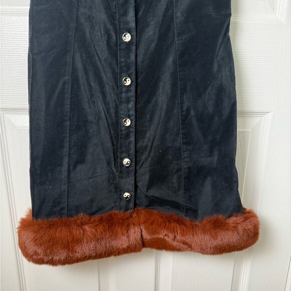 Staud Black Velvet Fur Trim Yin Yang Mini Dress 10 - Picture 4 of 8